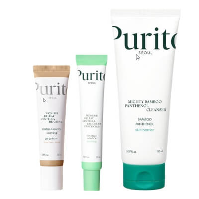 Purito Seoul Wonder Releaf Centella Set ZESTAW Krem do pielęgnacji okolicy oczu 30 ml + Krem BB SPF 30 PA+++ 30 ml + Żel do mycia twarzy 150 ml