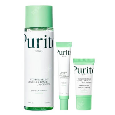 Purito Seoul Wonder Releaf Centella Set ZESTAW Toner 200 ml + Krem do pielęgnacji okolicy oczu 30 ml + Krem SPF 50 15 ml