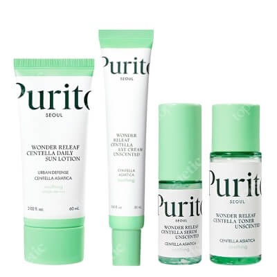 Purito Seoul Wonder Releaf Centella Set ZESTAW Toner 30 ml + Serum 15 ml + Krem pod oczy 30 ml + Krem SPF 50 60 ml