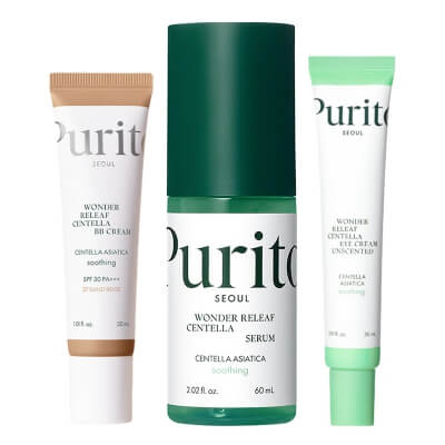 Purito Seoul Wonder Skin Set ZESTAW Łagodzące serum 60 ml + Krem do pielęgnacji okolicy oczu 30 ml + Krem BB SPF 30 PA+++ 30 ml