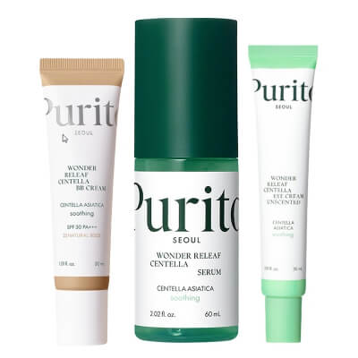 Purito Seoul Wonder Skin ZESTAW Łagodzące serum 60 ml + Krem do pielęgnacji okolicy oczu 30 ml + Krem BB SPF 30 PA+++ 30 ml