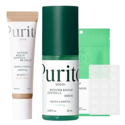 Purito Seoul Wonder Skin ZESTAW Serum 60 ml + Plastry do stosowania punktowo 51 szt + Krem BB SPF 30 PA+++ ( kolor 21 Light Beige) 30 ml
