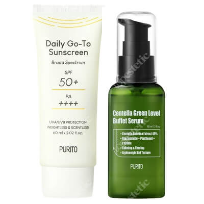 Purito Sunscreen Cream SPF50 + Centella Green Level Buffet Serum ZESTAW Krem z filtrem przeciwsłonecznym SPF50 60 ml + Odżywcze serum do twarzy 60 ml