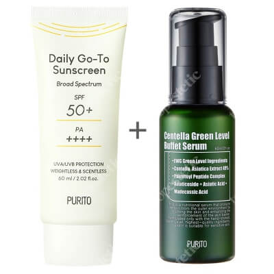 Purito Sunscreen Cream SPF50 + Centella Green Level Buffet Serum ZESTAW Krem z filtrem przeciwsłonecznym SPF50 60 ml + Odżywcze serum do twarzy 60 ml
