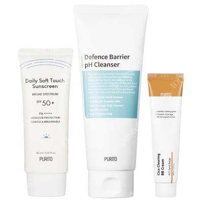 Purito Suny Skin ZESTAW Krem BB (27 Sand Beige) 30 ml + Żel oczyszczający o działaniu ochronnym 150 ml + Krem przeciwsłoneczny z ceramidami 60 ml