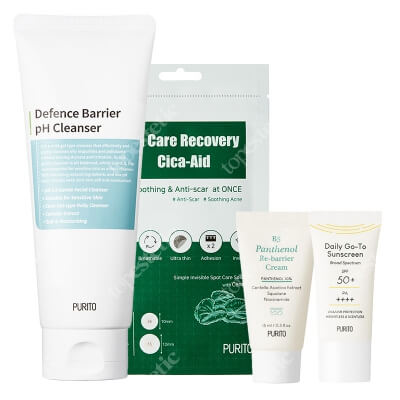 Purito Travel Set ZESTAW Krem SPF 50 15 ml + Regenerujący krem 15 ml + Żel oczyszczający 150 ml + Plastry punktowe na stany zapalne 51 szt
