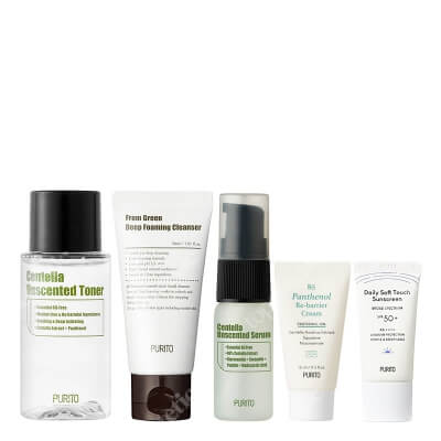 Purito Your Favorite Mini Set ZESTAW Toner 30 ml + Krem przeciwsłoneczny 15 ml + Serum 15 ml + Pianka myjąca 30 ml + Regenerujący krem 15 ml