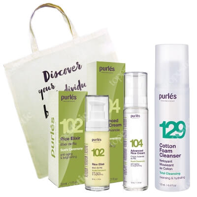 Purles 104 Advanced Rice Cream + 102 Rice Elixir + 129 Cotton Foam Cleanser ZESTAW Krem ryżowy 50 ml + Eliksir ryżowy 30 ml + Pianka myjąca 125 ml + Torba gratis