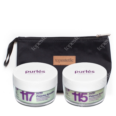 Purles 115 Pistachio Scrub + 117 Pistachio Smoothie ZESTAW Kremowy peeling pistacjowy 160 ml + Pistacjowy krem do ciała 160 ml + Kosmetyczka