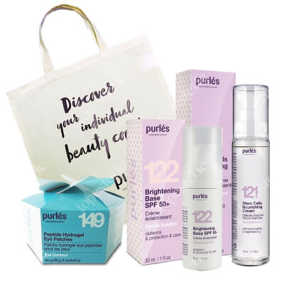 Purles 122 Brightening Base SPF 50+ + 121 Stem Cells Nourishing Cream + 149 Peptide Hydrogel Eye Patches  ZESTAW Rozświetlająca baza SPF 50+ 30 ml + Odżywczy krem 50 ml + Płatki pod oczy 60 szt + Torba gratis