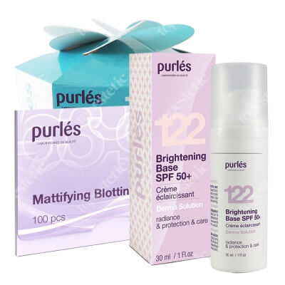 Purles 122 Brightening Base SPF 50+ + 149 Eye Patches + Mattifying Blotting Paper ZESTAW Rozświetlająca baza 30 ml + Płatki peptydowe 60 szt + Bibułki matujące 100 szt gratis