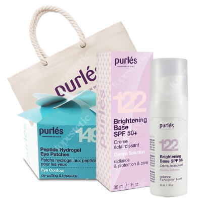 Purles 122 Brightening Base SPF 50+ + 149 Eye Patches + Torba Plażowa ZESTAW Rozświetlająca baza 30 ml + Płatki pod oczy 60 szt + Torba plażowa gratis