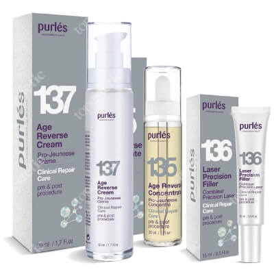 Purles 135 Age Reverse Concentrate + 136 Laser Precision Filler + 137 Age Reverse Cream ZESTAW Naprawczy koncentrat młodości 30 ml + Precyzyjny wypełniacz zmarszczek 15 ml + Naprawczy krem odmładzający 50 ml