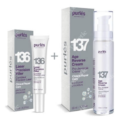 Purles 136 Laser Precision Filler + 137 Age Reverse Cream ZESTAW Precyzyjny wypełniacz zmarszczek 15 ml + Naprawczy krem odmładzający 50 ml + Kosmetyczka