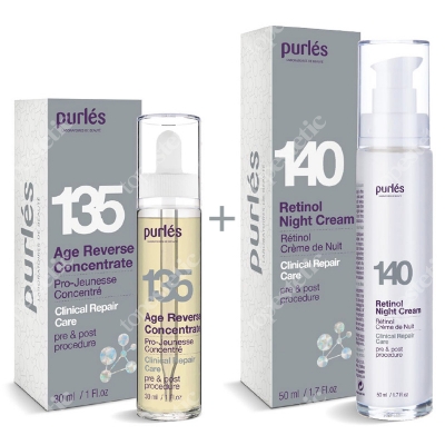 Purles 140 Retinol Night Cream 0,5% + 135 Age Reverse Concentrate ZESTAW Krem z retinolem na noc 0,5% 50 ml + Naprawczy koncentrat młodości 30 ml