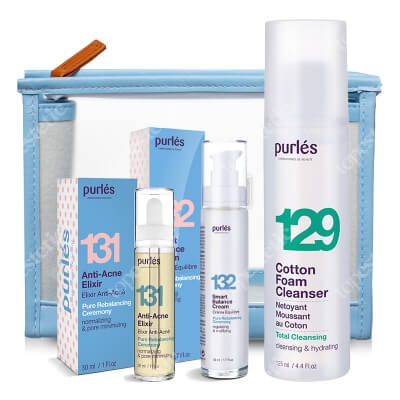 Purles Anti-Acne Set ZESTAW Pianka myjąca 125 ml + Elixir przeciwtrądzikowy 30 ml + Krem balansujący 50 ml + Kosmetyczka 1 szt