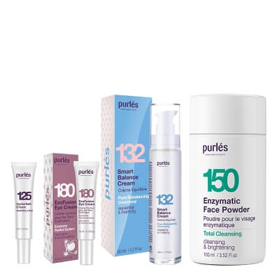Purles Balance and Rejuvenation Set ZESTAW Puder myjący 100 ml + Krem pod oczy z egzosomami 15 ml + Krem balansujący na dzień 50 ml + Lekki krem HyalurSoft 15 ml