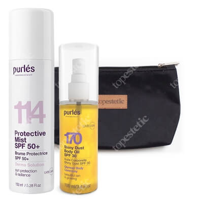 Purles Face and Body Sun Protection Set ZESTAW Olejek do ciała SPF 30 100 ml + Mgiełka ochronna z filtrem 150 ml + Kosmetyczka 1 szt