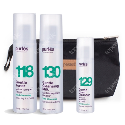 Purles Cleasing Set ZESTAW Mleczko do demakijażu 200 ml + Delikatny tonik 200 ml + Pianka myjąca 125 ml + Kosmetyczka