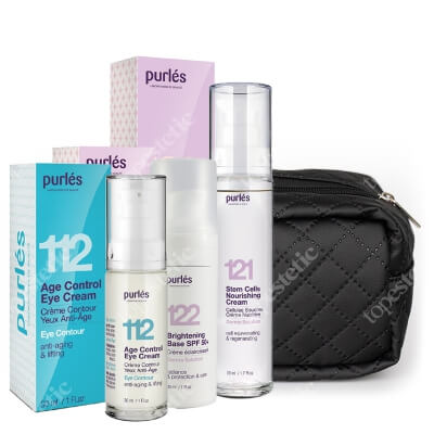 Purles Codzienna Pielęgnacja ZESTAW Odżywczy krem 50 ml + Rozświetlająca baza 30 ml + Krem na okolice oczu 30 ml + Kosmetyczka 1 szt