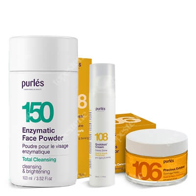 Purles Enzymatic Face Powder + Precious Exfoliator + Goddess Cream ZESTAW Enzymatyczny puder myjący 100 ml + Peeling żelowy bogini 50 ml + Krem bogini 50 ml
