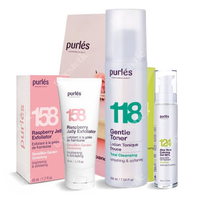 Purles Exfoliating and Soothing Set + Opaska Kosmetyczna GRATIS ZESTAW Tonik 200 ml + Maska eksfoliująca 50 ml + Kojący żel aloesowy 50 ml