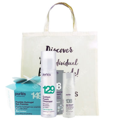 Purles Eye Care Set + Torba Purles GRATIS ZESTAW Pianka myjąca 125 ml + Płatki peptydowe pod oczy 60 szt + Krem na okolice oczu 30 ml + Torba materiałowa 1 szt