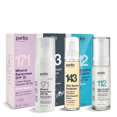 Purles Eye Cream + VitC Serum Perfector + Mineral Sunscreen SPF 30 ZESTAW Krem na okolice oczu 30 ml + Serum 30 ml + Mineralny filtr przeciwsłoneczny 30 ml