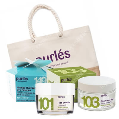 Purles Home Spa Set ZESTAW Płatki pod oczy 60 szt + Peeling ryżowy 50 ml + Maska ryżowa 50 ml + Torba plażowa gratis