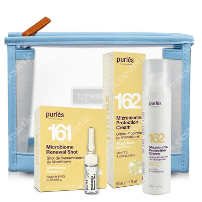 Purles Microbiome Protection Set ZESTAW Ampułki odnawiające 5 x 2 ml + Nawilżająco - łagodzący krem 50 ml + Kosmetyczka 1 szt