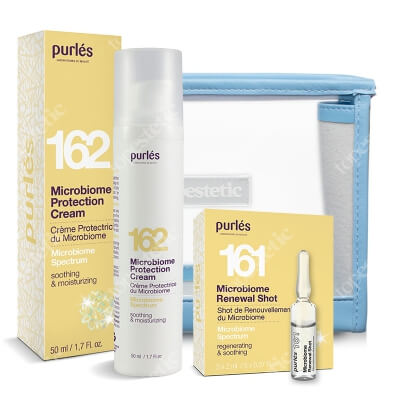 Purles Microbiome Protection Set ZESTAW Ampułki odnawiające 5 x 2 ml + Nawilżająco - łagodzący krem 50 ml + Kosmetyczka 1 szt