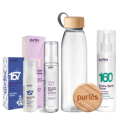 Purles Nourishing and Hydrating Set + EKO Butelka GRATIS ZESTAW Tonik 200 ml + Ultranawilżające serum 30 ml + Krem odżywczy 50 ml + Butelka 500 ml