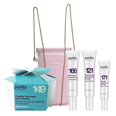 Purles Peptide Hydrogel Eye Patches + Travel Products + Phone Bag ZESTAW Płatki peptydowe pod oczy 60 szt + Mini produkty x 3 + Etui na telefon 1 szt
