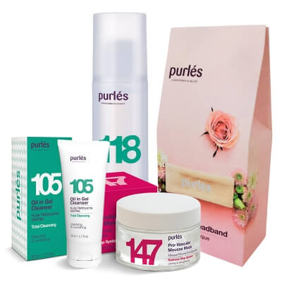 Purles Pro-Vascular Care Set ZESTAW Olejek w żelu 50 ml + Tonik 200 ml + Maska-mus 50 ml + Opaska kosmetyczna 1 szt