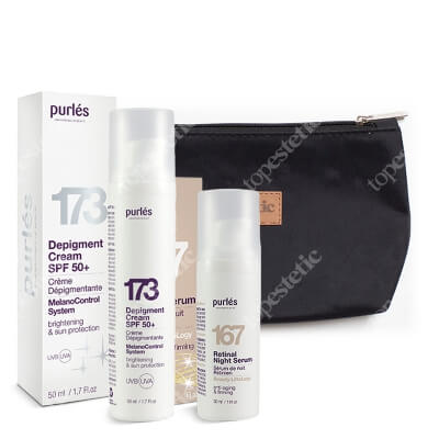 Purles Retinal Night Serum + Depigment Cream SPF 50+ + Kosmetyczka Topestetic ZESTAW Serum na noc z retinalem 30 ml + Depigmentujący krem SPF 50+ 50 ml + Kosmetyczka 1 szt