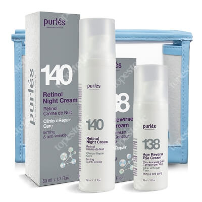 Purles Retinol Night Cream 0,5% + Eye Cream ZESTAW Krem z retinolem na noc 0,5% 50 ml + Krem na okolice oczu 30 ml + Kosmetyczka 1 szt