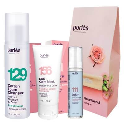 Purles Sensitive Skin Set ZESTAW Pianka 125 ml + Kojąca żelowo-kremowa maska 50 ml + Krem łagodząco-nawilżający 50 ml + Opaska 1 szt