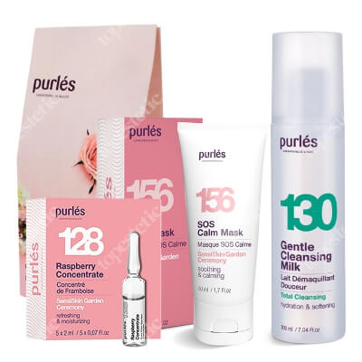 Purles SOS Calm Set ZESTAW Mleczko do demakijażu 200 ml + Koncentrat malinowy 5 x 2 ml + Kojąca żelowo-kremowa maska 50 ml