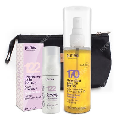 Purles Sun Care Set ZESTAW Rozświetlający olejek do ciała SPF 30 100 ml + Rozświetlająca baza SPF 30 30 ml + Kosmetyczka 1 szt