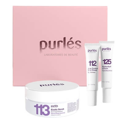 Purles X-Mas Box (113 + 125 + 112) ZESTAW Egzotyczny peeling solny 160 ml + Lekki krem HyalurSoft 15 ml + Przeciwzmarszczkowy krem na okolice oczu 10 ml
