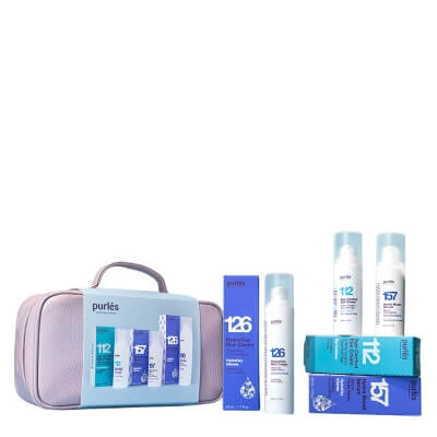 Purles X-Mas Set (157 + 126 + 112) ZESTAW Ultranawilżające serum 30 ml + Bogaty krem hyalurOxy 50 ml + Krem na okolice oczu 30 ml + Kosmetyczka różowa 1 szt