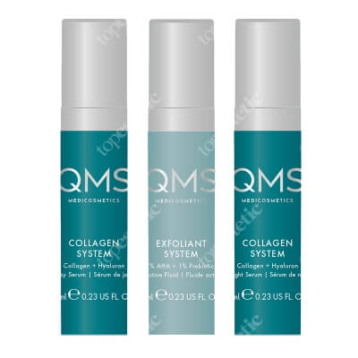 QMS Collagen + Exfoliant Set Medium Zestaw do pielęgnacji kolagenowej 24h z peelingiem 7% AHA 3x7 ml