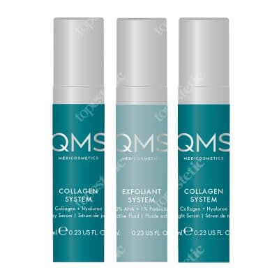 QMS Collagen + Exfoliant SET Strong Zestaw do pielęgnacji kolagenowej 24h z peelingiem 10% AHA 3x7 ml