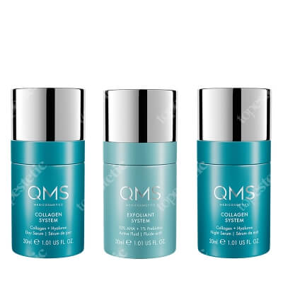 QMS Collagen + Exfoliant SET Strong Program naprawczy dla skór z widoczną utratą kolagenu 3x30 ml