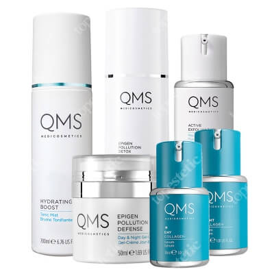 QMS Epigen Set ZESTAW Żel 150 ml + Mgiełka 200 ml + Peeling złuszczający 30 ml + Serum na noc 30 ml + Serum na dzień 30 ml + Krem 50 ml