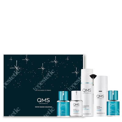 QMS Festive Season Collection ZESTAW Oczyszczający żel 150 ml + Mgiełka 200 ml + Peeling złuszczający 30 ml + Serum na noc 30 ml + Serum na dzień 30 ml