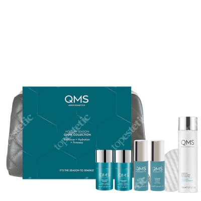 QMS Glow Collection ZESTAW Serum na dzień 30 ml + Serum na noc 30 ml + Oczyszczające mleczko 50 ml + Tonik 50 ml + Lotion 150 ml + Gąbka 1 szt