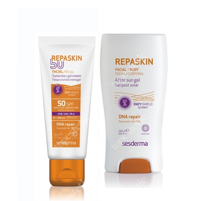 Sesderma Repaskin Fotoprotector SPF50 + Post-Solar ZESTAW Filtr ochronny + Żel po opalaniu 50 ml, 200 ml