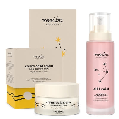 Resibo All I Mist + Cream De La Cream ZESTAW Mgiełka rozświetlająca 100 ml + Bogaty krem liftingujący 50 ml