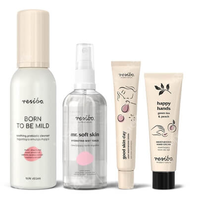 Resibo Born To Be Mild + Mr Soft Skin + Good Skin Day + Krem do rąk GRATIS ZESTAW Łagodząca emulsja myjąca 150 ml + Nawilżający tonik - mgiełka 100 ml + Lekki krem nawilżający 50 ml